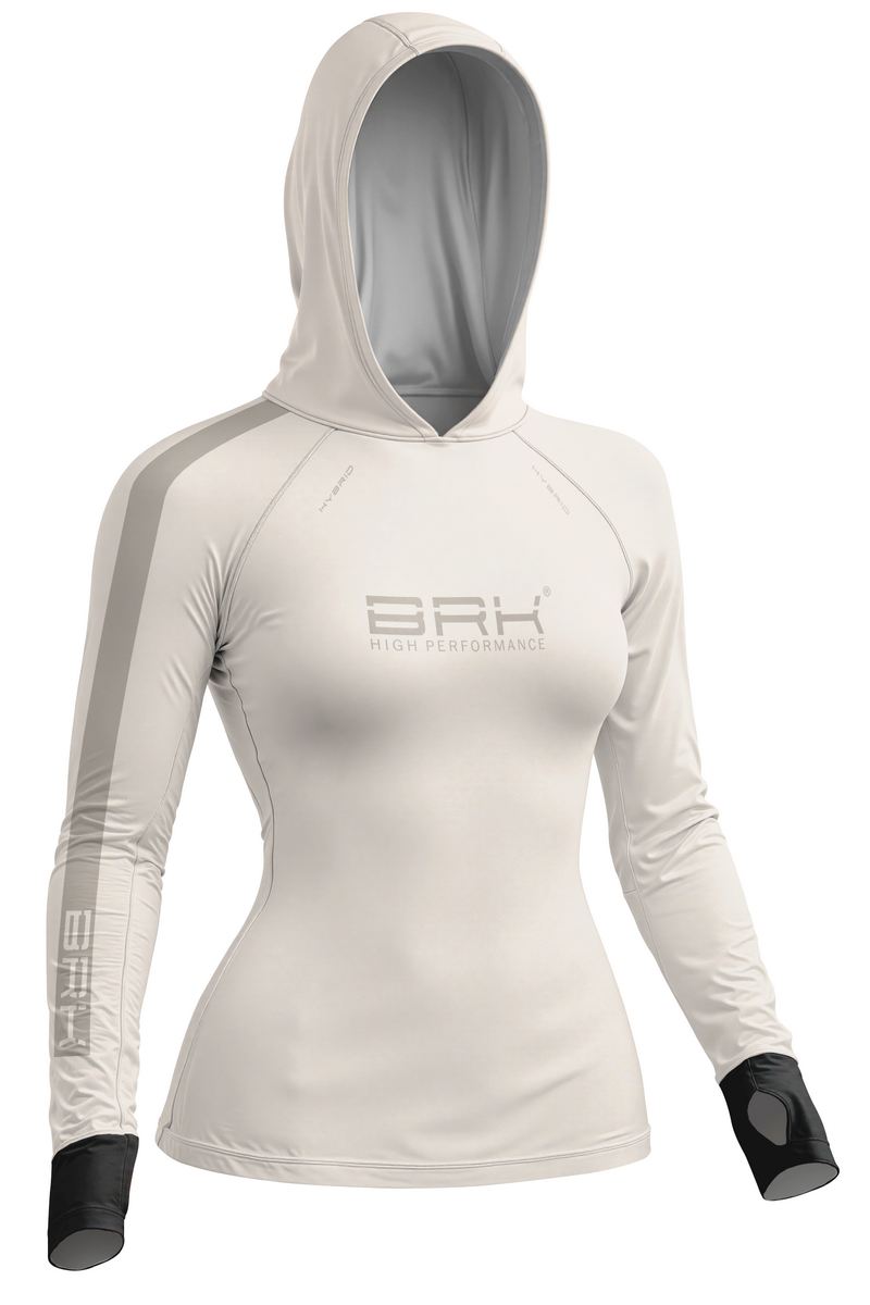 Camisa de Pesca Feminina Brk com Capuz Hybrid Off White Liso com Proteção Solar UV50+