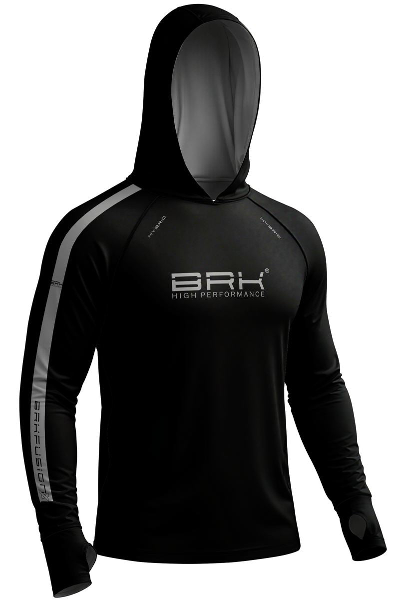 Camisa de Pesca Brk com Capuz Hybrid Preto com Cinza Fusion com Proteção Solar UV50+