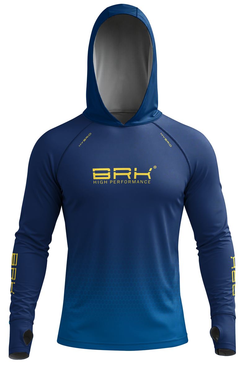 Camisa de Pesca Brk com Capuz Hybrid Azul Marinho com Degradê Honeycomb com Proteção Solar UV50+