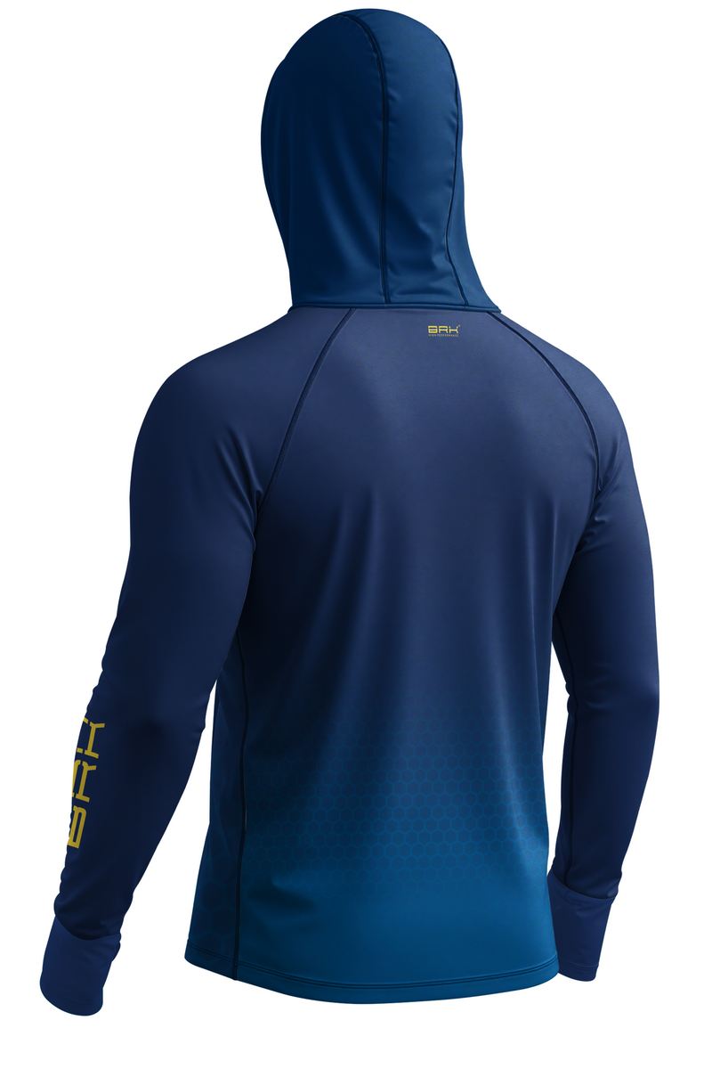 Camisa de Pesca Brk com Capuz Hybrid Azul Marinho com Degradê Honeycomb com Proteção Solar UV50+