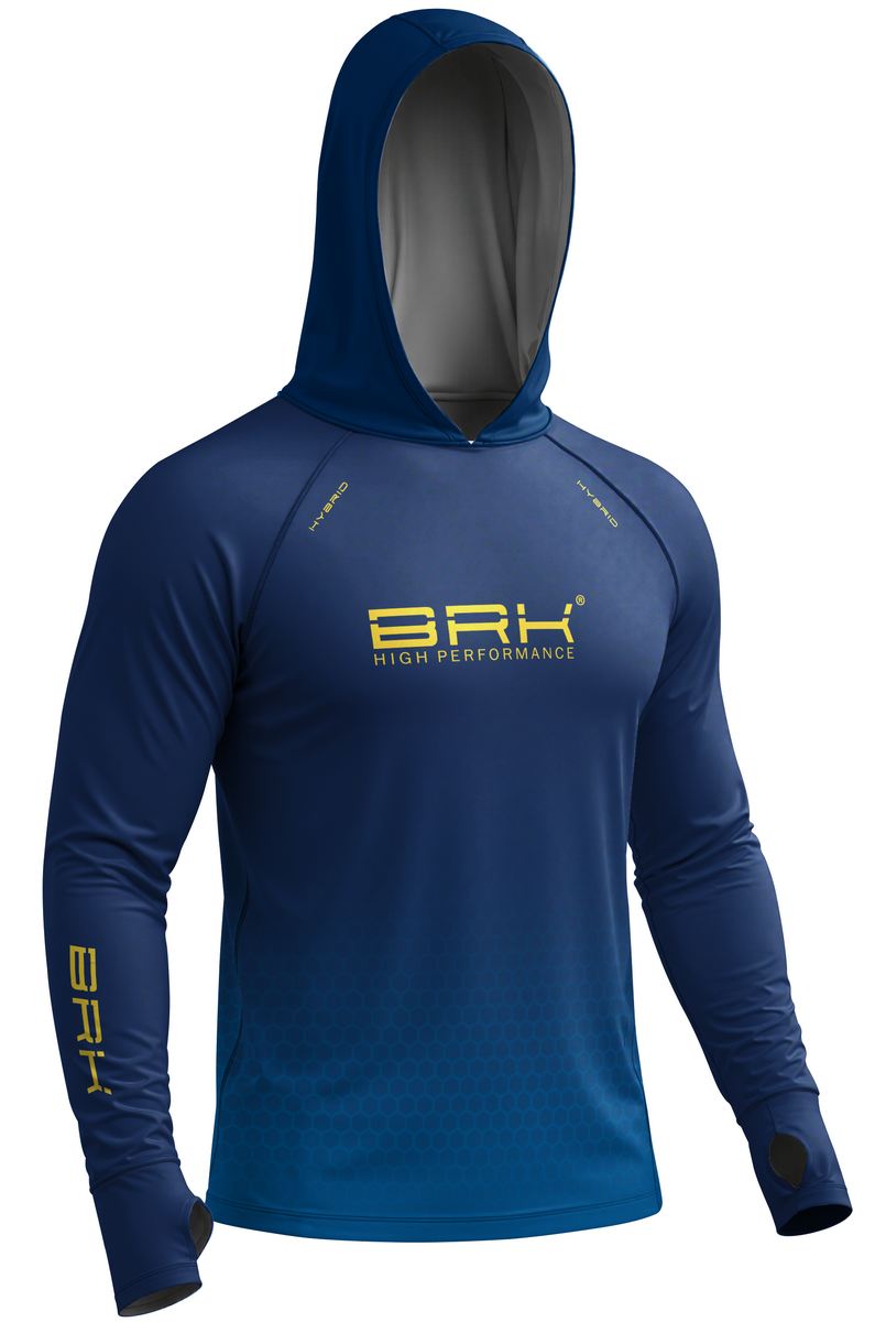 Camisa de Pesca Brk com Capuz Hybrid Azul Marinho com Degradê Honeycomb com Proteção Solar UV50+