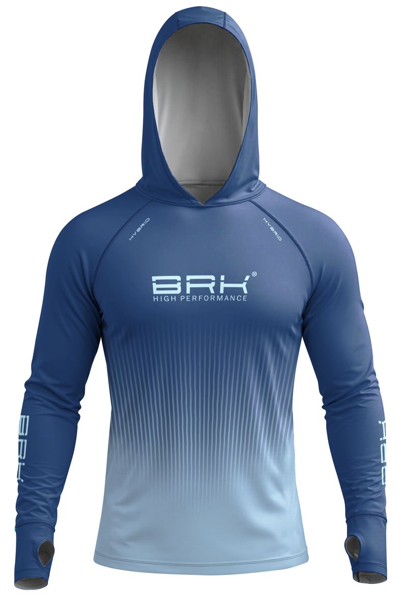 Camisa de Pesca Brk com Capuz Hybrid Azul com Degradê Listrado com Proteção Solar UV50+