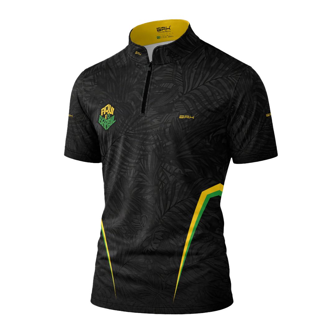 Camiseta Brk Aqui é o Brasil Folhagem Preta com Proteção UV50