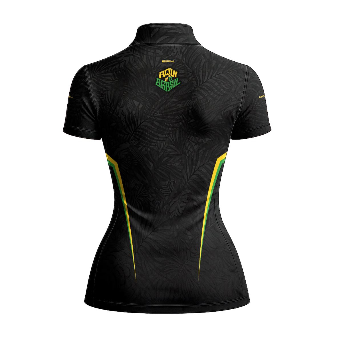 Camiseta Brk Feminina Aqui é o Brasil Folhagem Preta com Proteção UV50