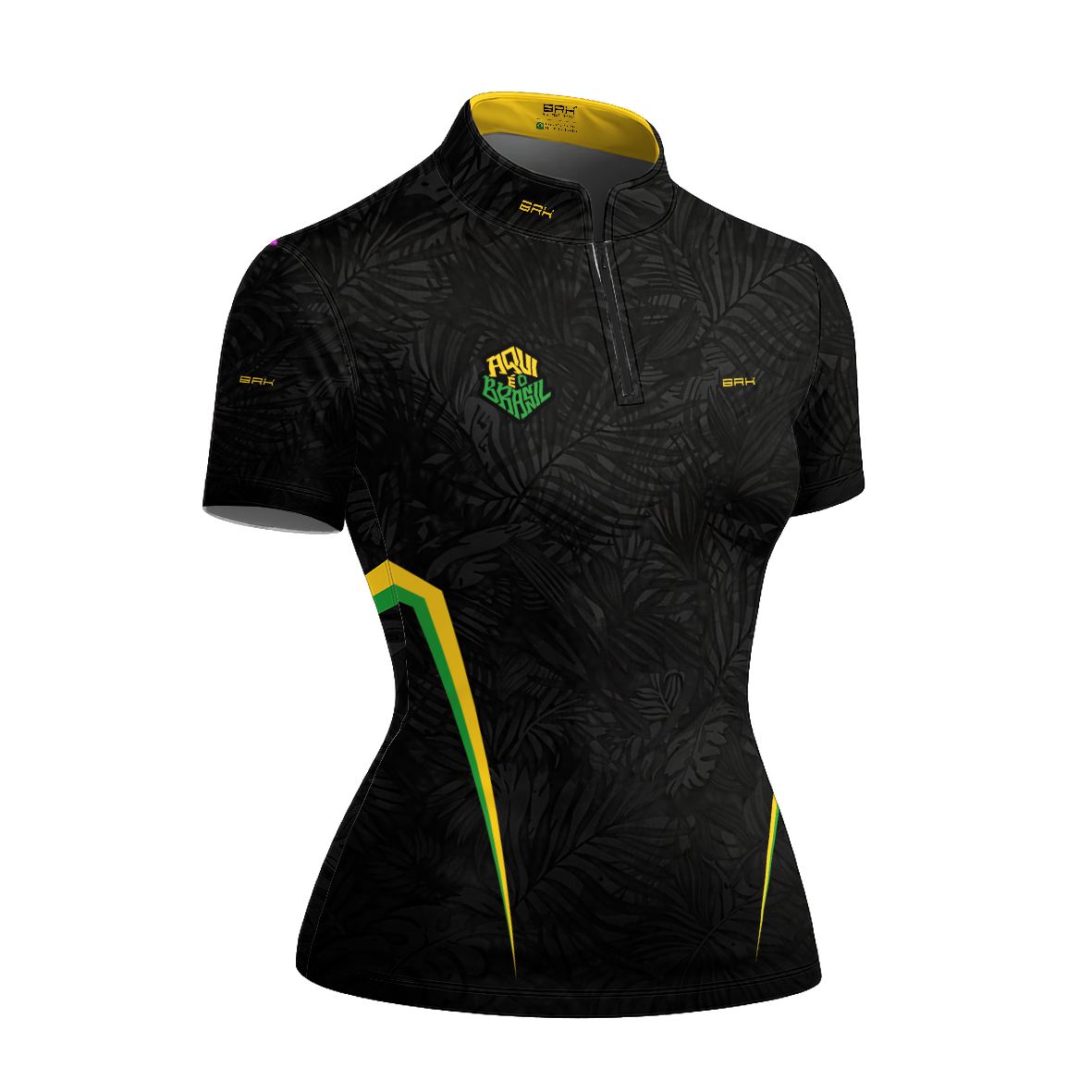 Camiseta Brk Feminina Aqui é o Brasil Folhagem Preta com Proteção UV50