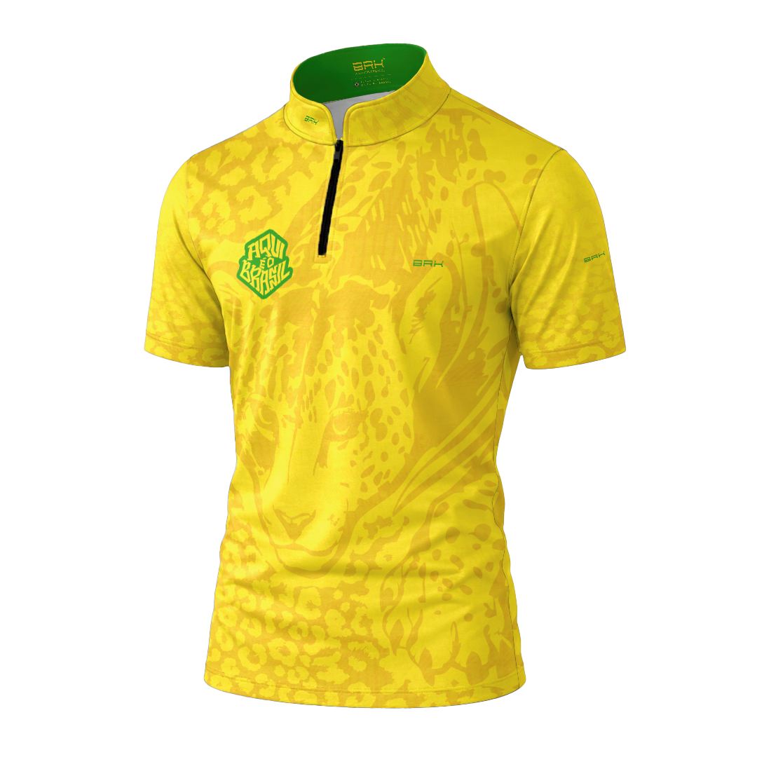 Camiseta Brk Aqui é o Brasil Onça Pintada Amarela com Proteção UV50