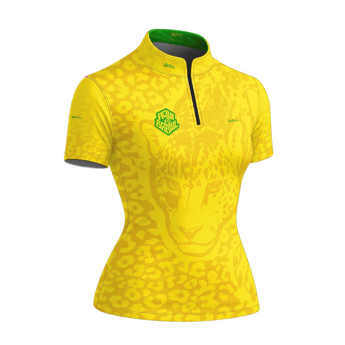 Camiseta Brk Feminina Aqui é o Brasil Onça Pintada Amarela com Proteção UV50