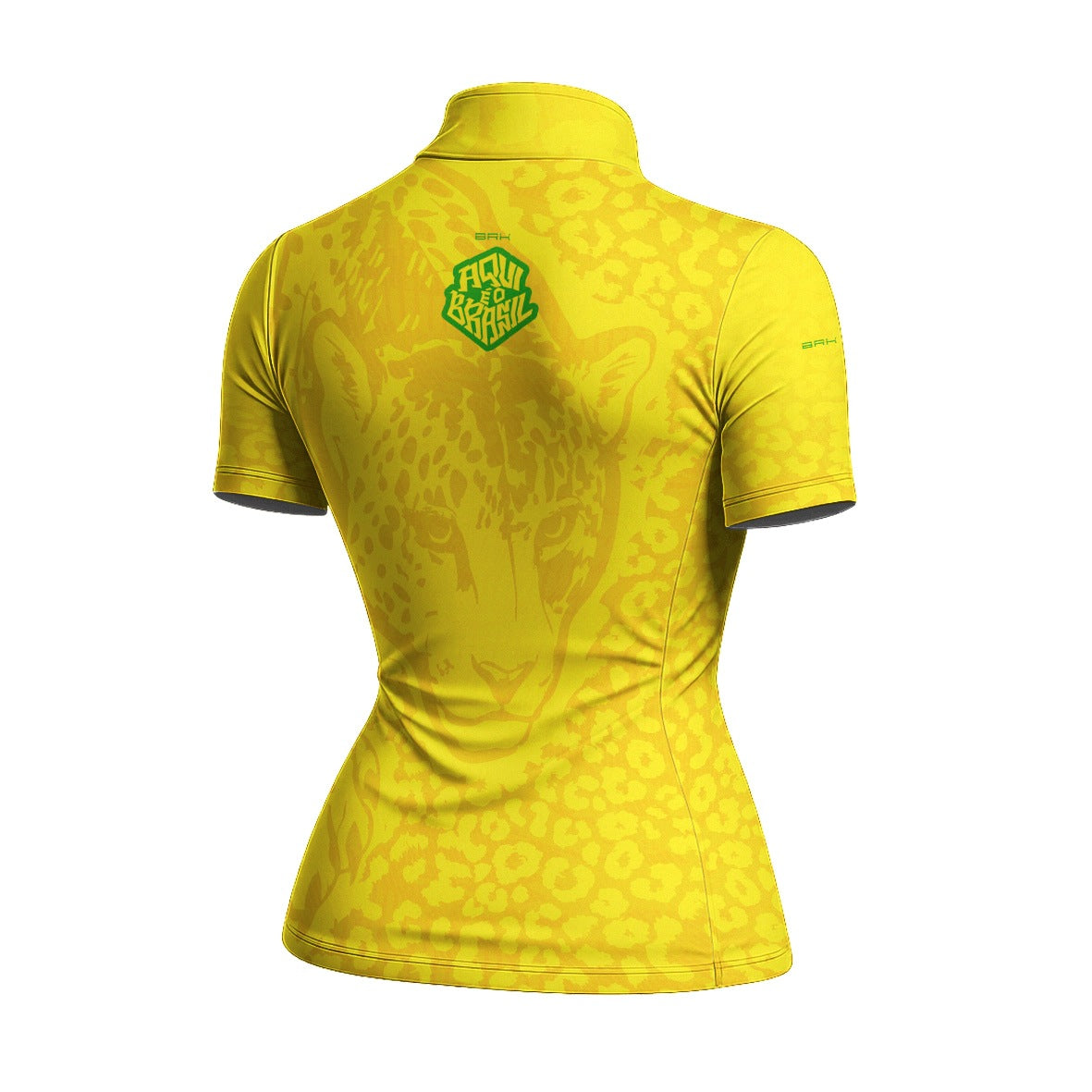 Camiseta Brk Feminina Aqui é o Brasil Onça Pintada Amarela com Proteção UV50