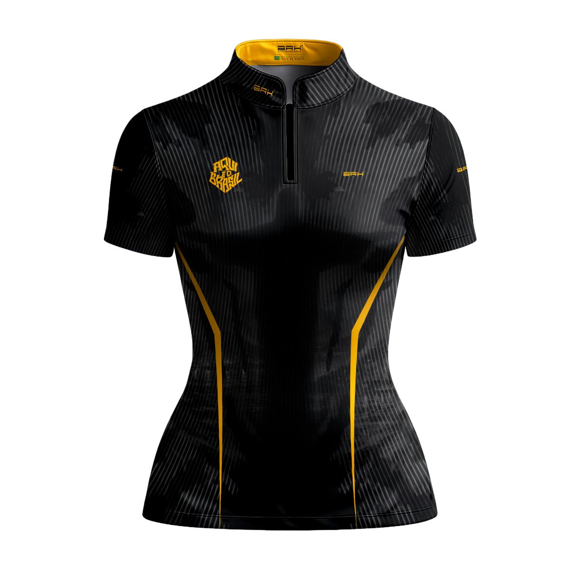 Camiseta Brk Feminina Aqui é o Brasil Cristo Redentor Preta com Proteção UV50