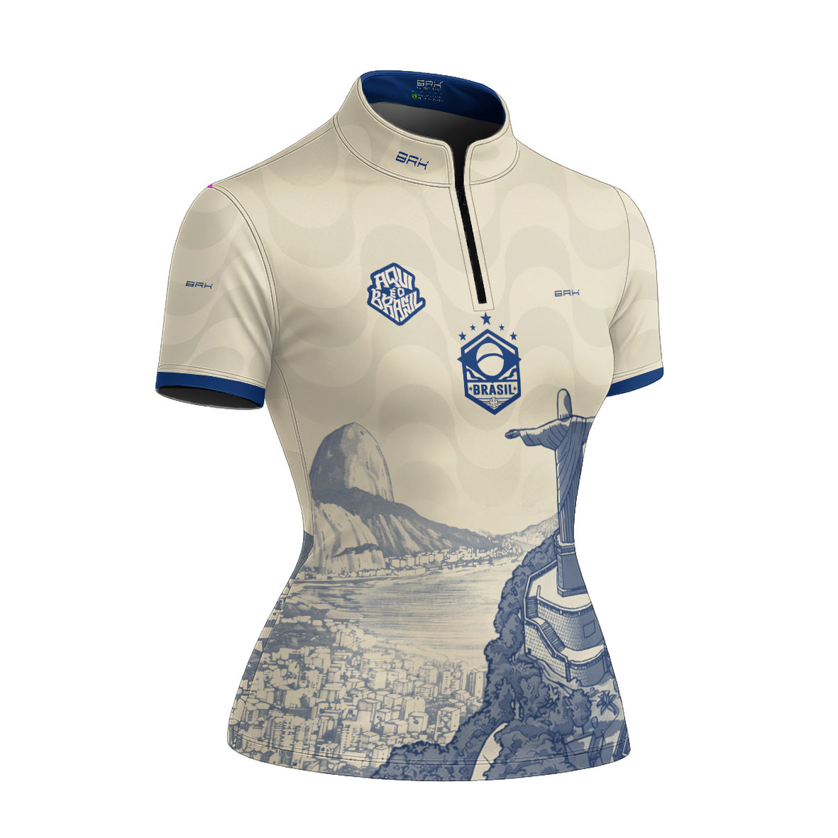 Camiseta Brk Feminina Aqui é o Brasil Cristo Redentor Paisagem Bege com Proteção UV50