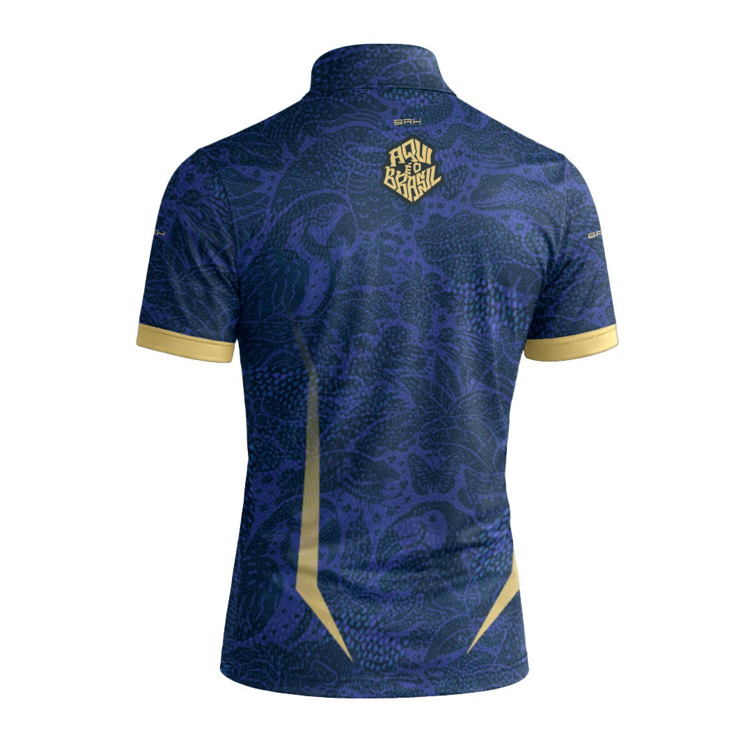 Camiseta Brk Aqui é o Brasil Folhagem Sutil Azul Royal com Proteção UV50
