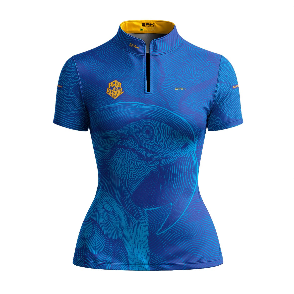 Camiseta Brk Feminina Aqui é o Brasil Arara Sombreada Azul Royal com Proteção UV50