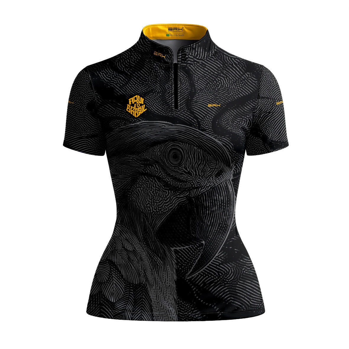 Camiseta Brk Feminina Aqui é o Brasil Arara Sombreada Preta com Proteção UV50