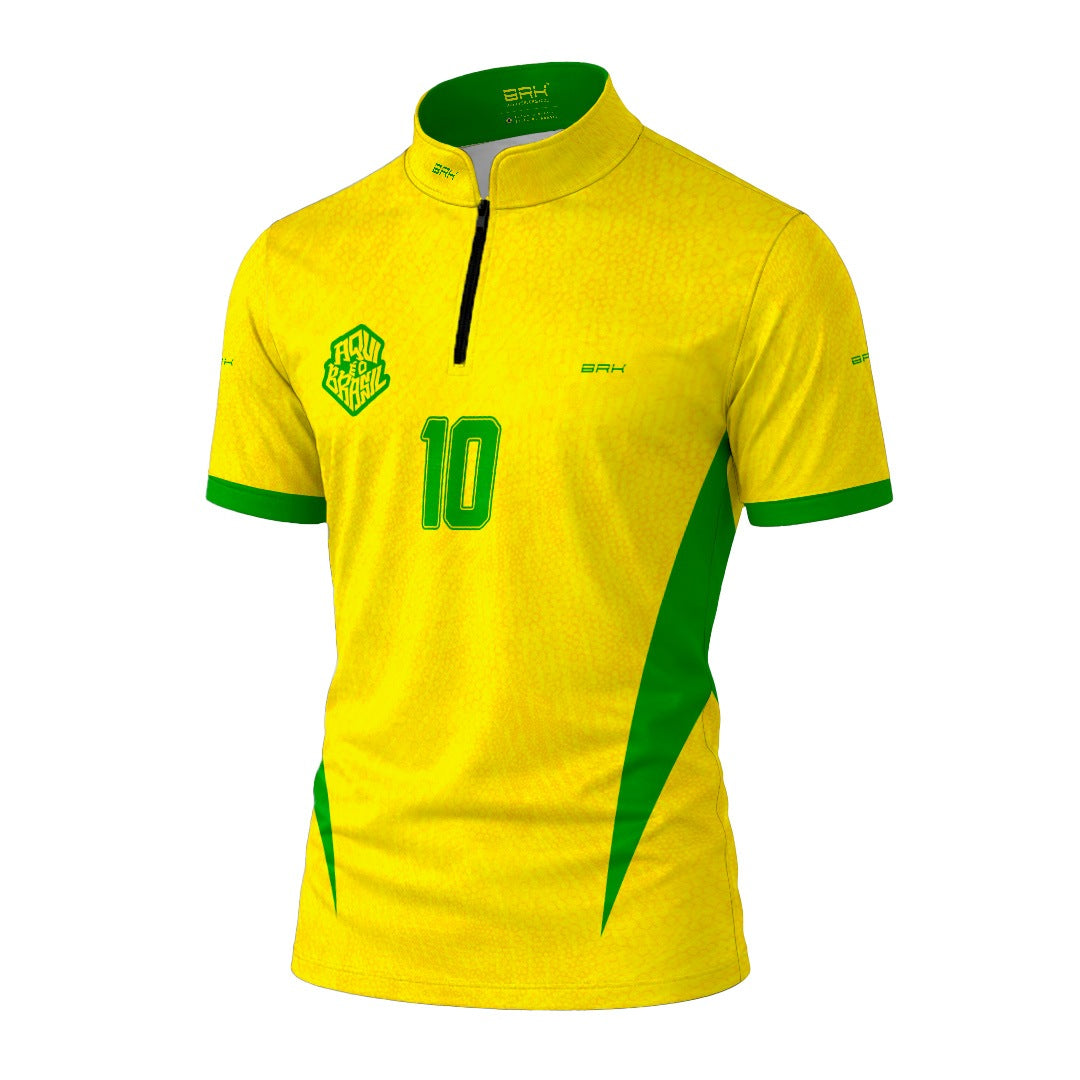 Camiseta Brk Aqui é o Brasil Clássica 10 Amarela com Proteção UV50