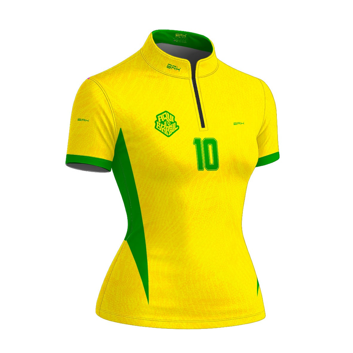 Camiseta Brk Feminina Aqui é o Brasil Clássica 10 Amarela com Proteção UV50