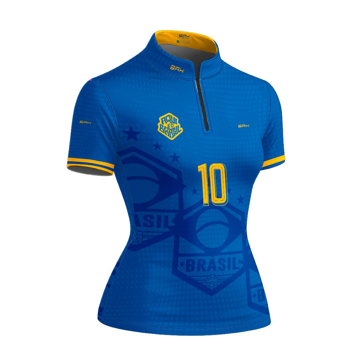Camiseta Brk Feminina Aqui é o Brasil Escudo 10 Azul Royal com Proteção UV50