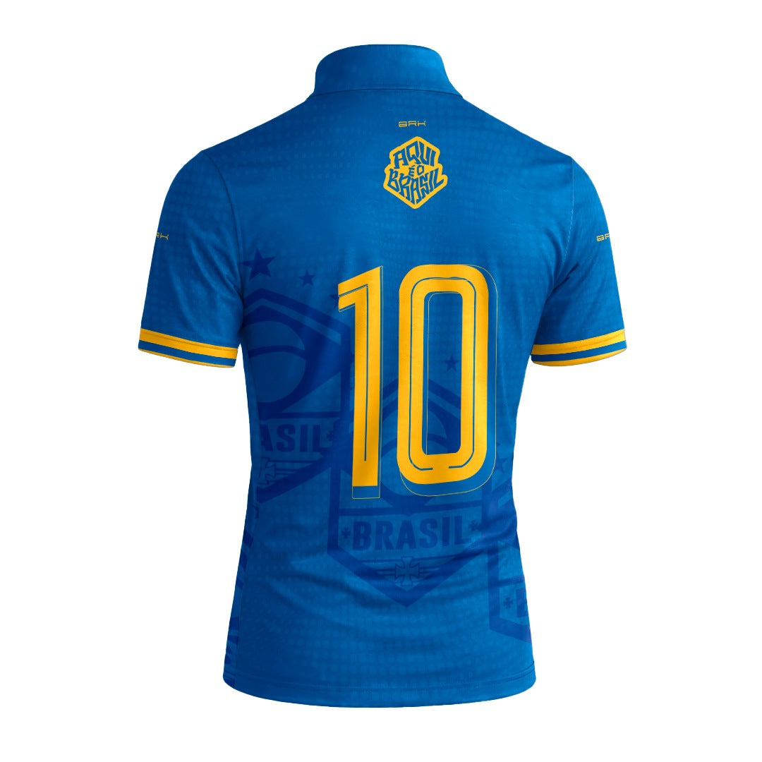 Camiseta Brk Aqui é o Brasil Escudo 10 Azul Royal com Proteção UV50