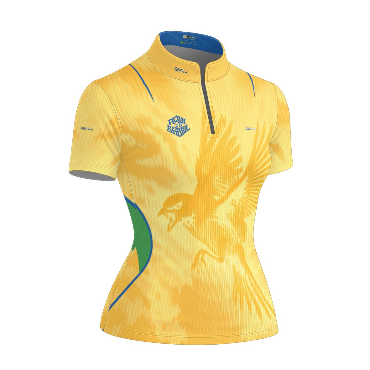 Camiseta Brk Feminina Aqui é o Brasil Beija-Flor Sombreado Amarela com Proteção UV50