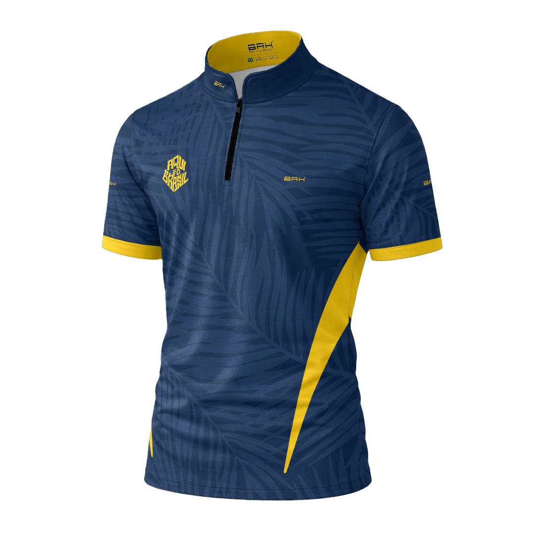 Camiseta Brk Aqui é o Brasil Tropical Azul Marinho com Proteção UV50