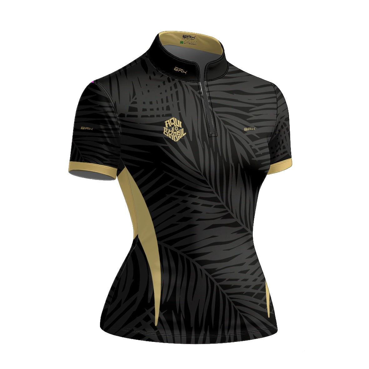 Camiseta Brk Feminina Aqui é o Brasil Tropical Preta com Proteção UV50