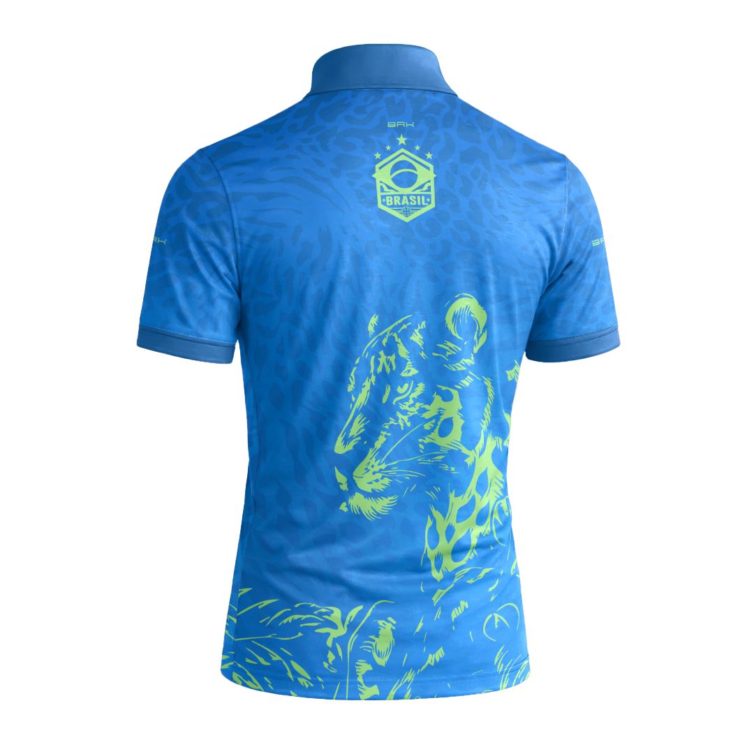 Camiseta Brk Aqui é o Brasil Onça Sombreada Azul com Proteção UV50