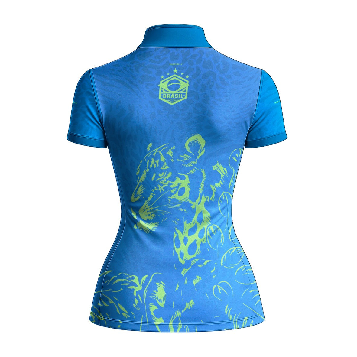 Camiseta Brk Feminina Aqui é o Brasil Onça Sombreada Azul com Proteção UV50