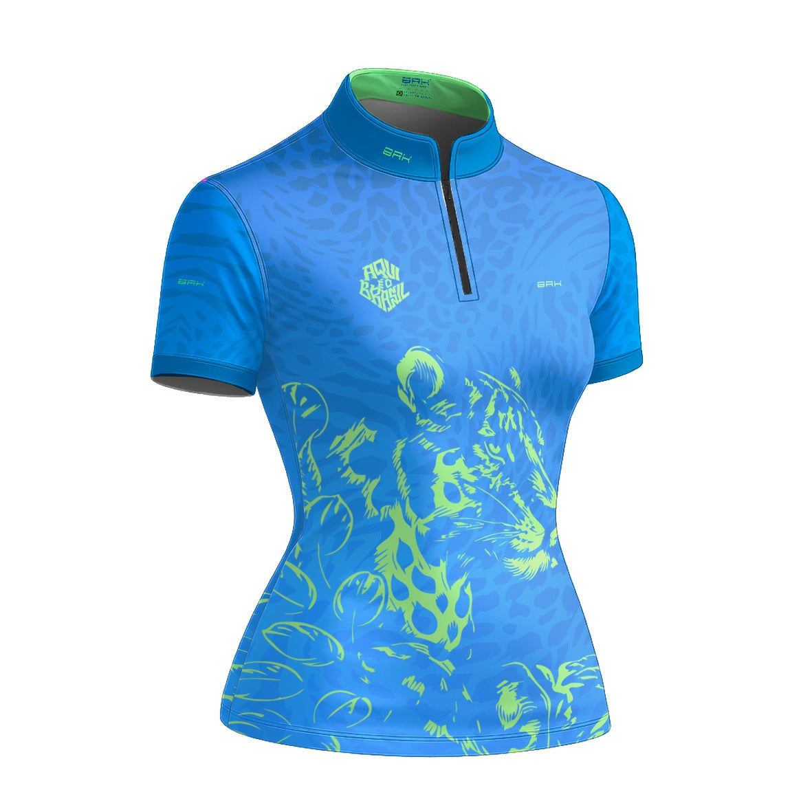 Camiseta Brk Feminina Aqui é o Brasil Onça Sombreada Azul com Proteção UV50