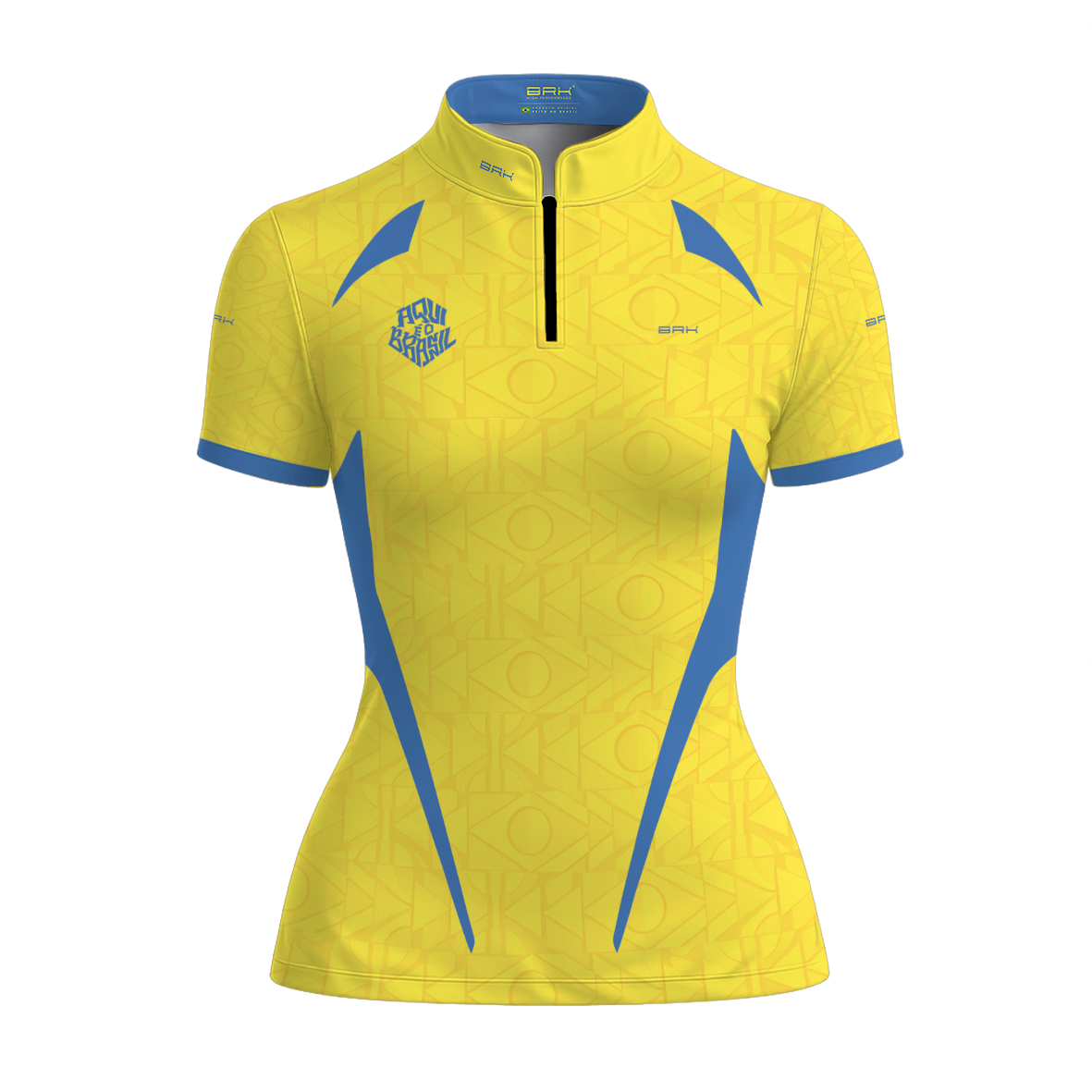 Camiseta Brk Feminina Aqui é o Brasil Bandeira Geométrica Amarela com Proteção UV50