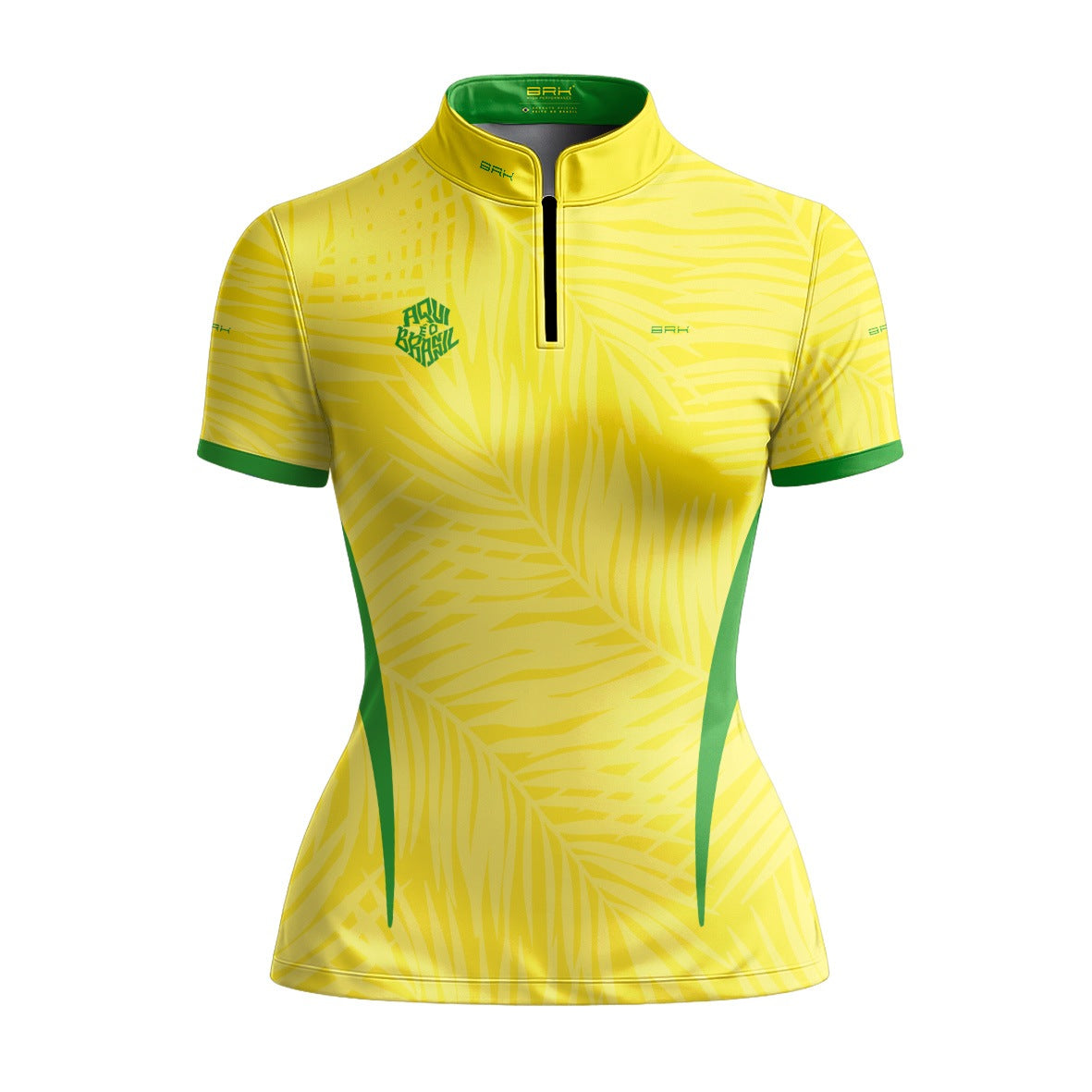 Camiseta Brk Feminina Aqui é o Brasil Tropical Amarela com Proteção UV50