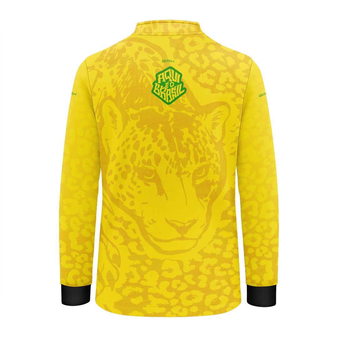 Camisa Brk Infantil Aqui é o Brasil Onça Pintada Amarela com Proteção UV50
