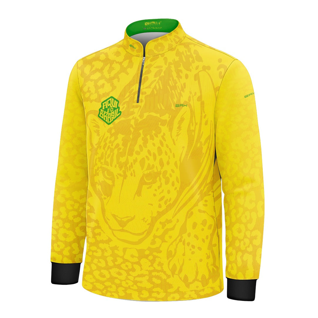 Camisa Brk Infantil Aqui é o Brasil Onça Pintada Amarela com Proteção UV50