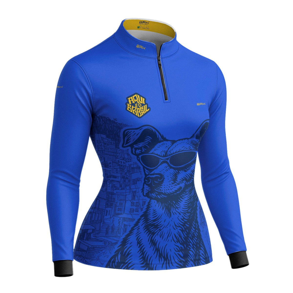Camisa Brk Feminina Aqui é o Brasil Caramelo de Óculos Azul com Proteção Solar UV50+