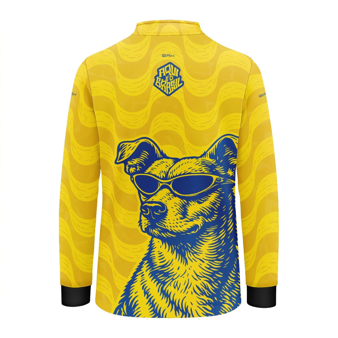 Camisa Brk Infantil Aqui é o Brasil Caramelo de Óculos Amarela com Proteção UV50