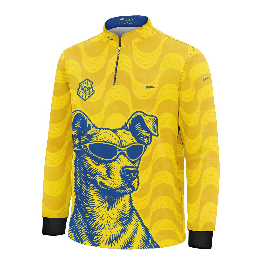 Camisa Brk Infantil Aqui é o Brasil Caramelo de Óculos Amarela com Proteção UV50
