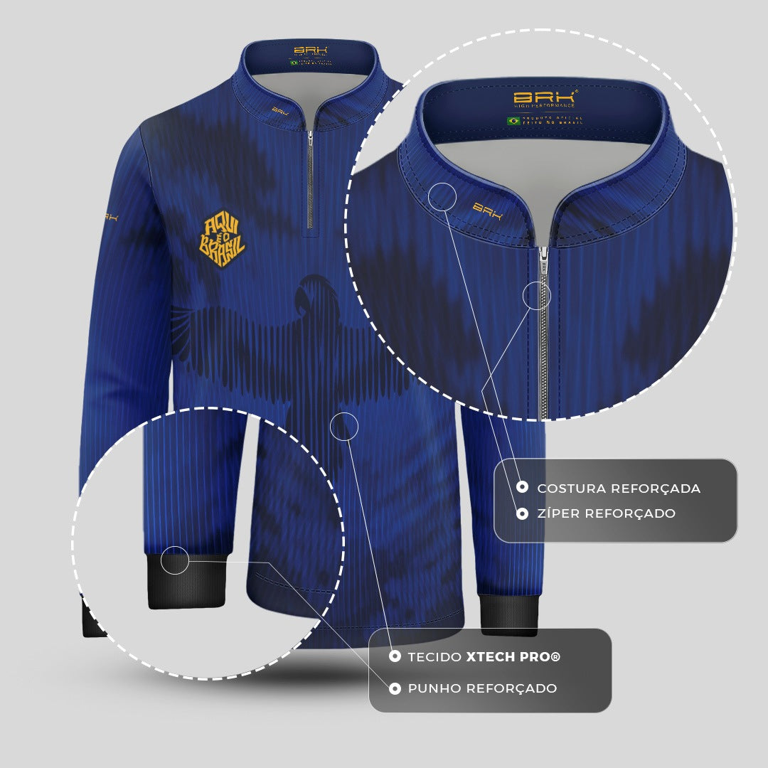 Camisa Brk Infantil Aqui é o Brasil Arara Azul com Proteção UV50