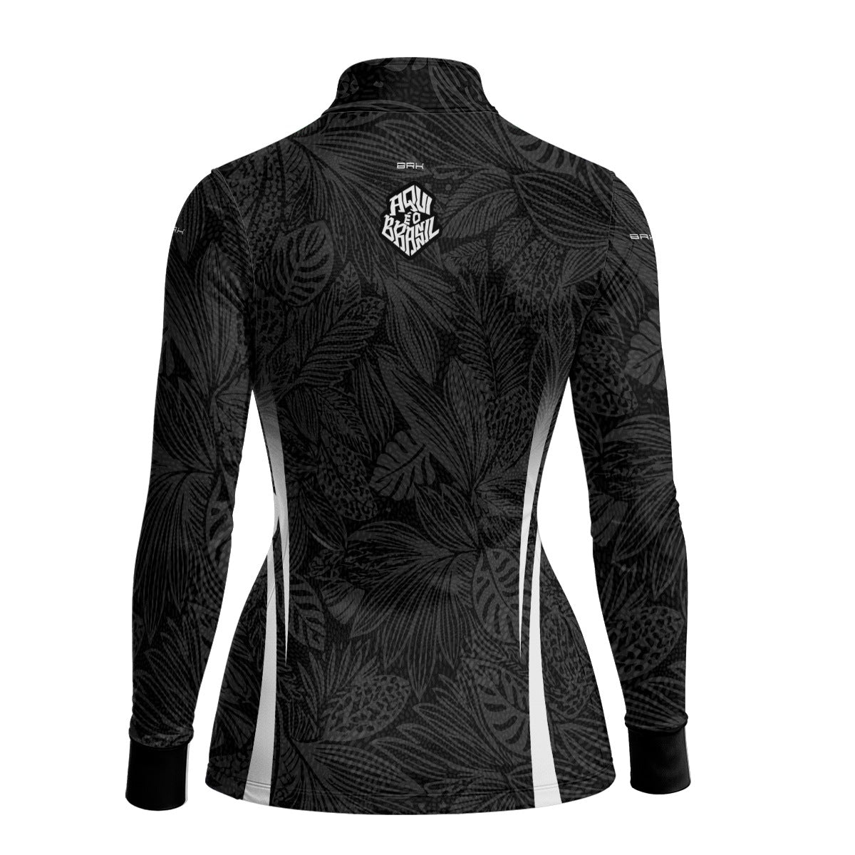Camisa Brk Feminina Aqui é o Brasil Folhagem Tropical Preta com Proteção UV50