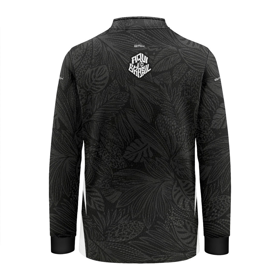 Camisa Brk Infantil Aqui é o Brasil Folhagem Tropical Preta com Proteção UV50