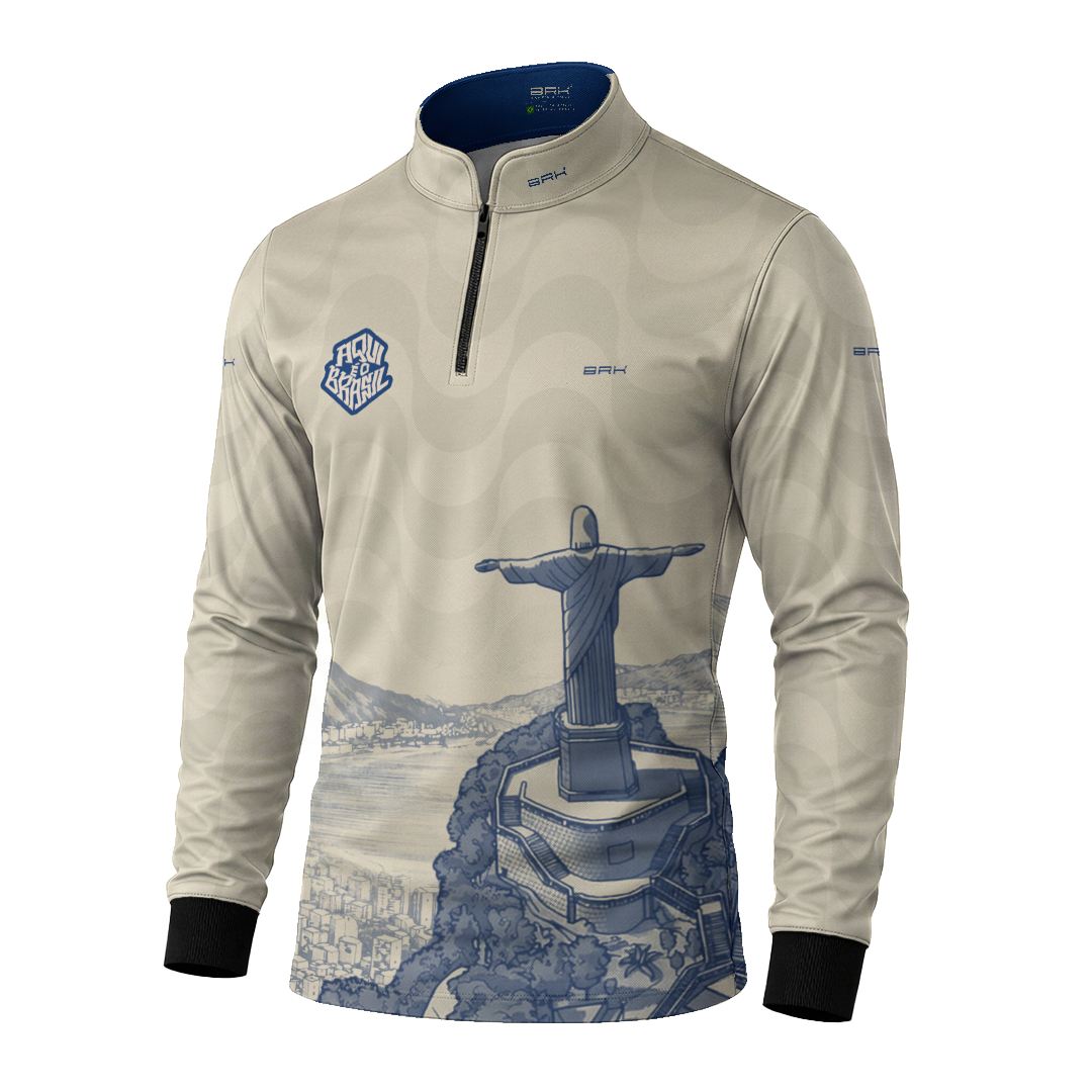 Camisa Brk Aqui é o Brasil Cristo Redentor Paisagem Bege com Proteção UV50