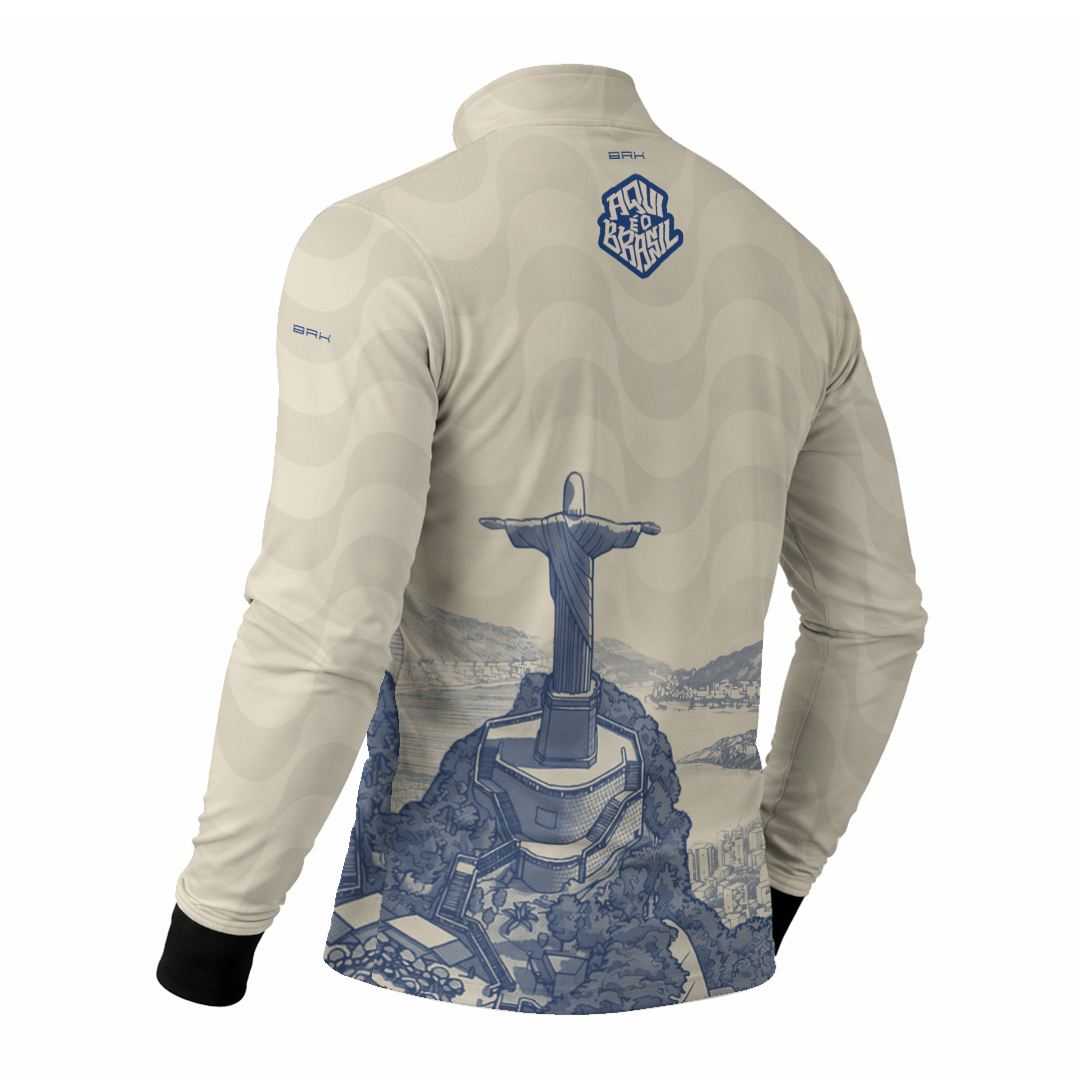 Camisa Brk Aqui é o Brasil Cristo Redentor Paisagem Bege com Proteção UV50