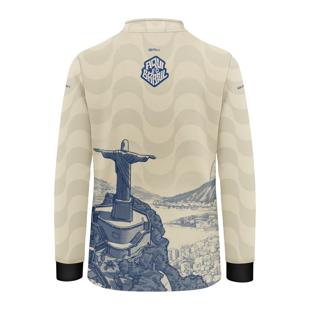 Camisa Brk Infantil Aqui é o Brasil Cristo Redentor Paisagem Bege com Proteção UV50