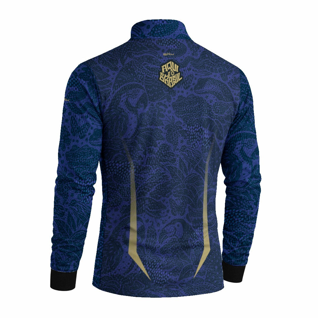 Camisa Brk Aqui é o Brasil Folhagem Sutil Azul Royal com Proteção UV50