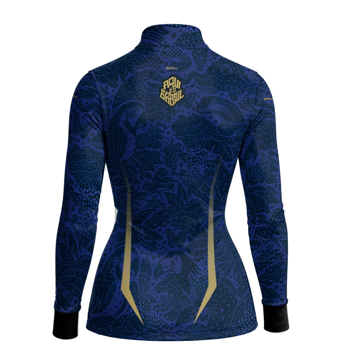 Camisa Brk Feminina Aqui é o Brasil Folhagem Sutil Azul Royal com Proteção UV50