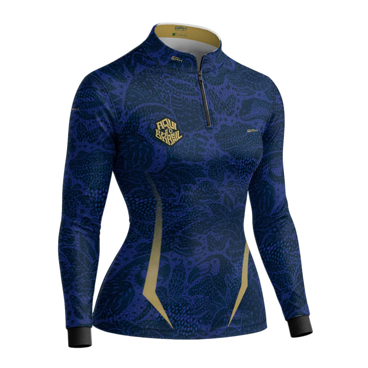 Camisa Brk Feminina Aqui é o Brasil Folhagem Sutil Azul Royal com Proteção UV50