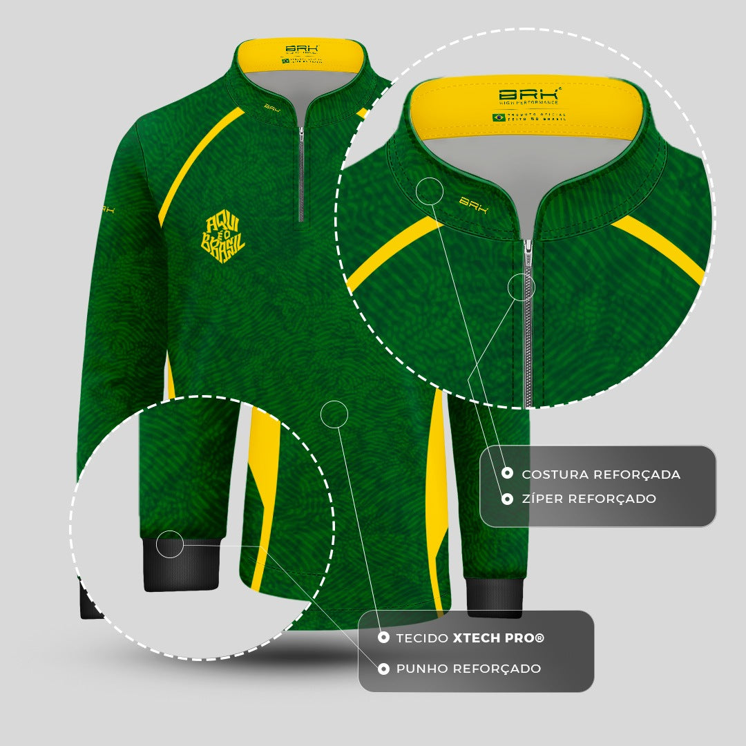 Camisa Brk Infantil Aqui é o Brasil Digital Verde com Proteção UV50