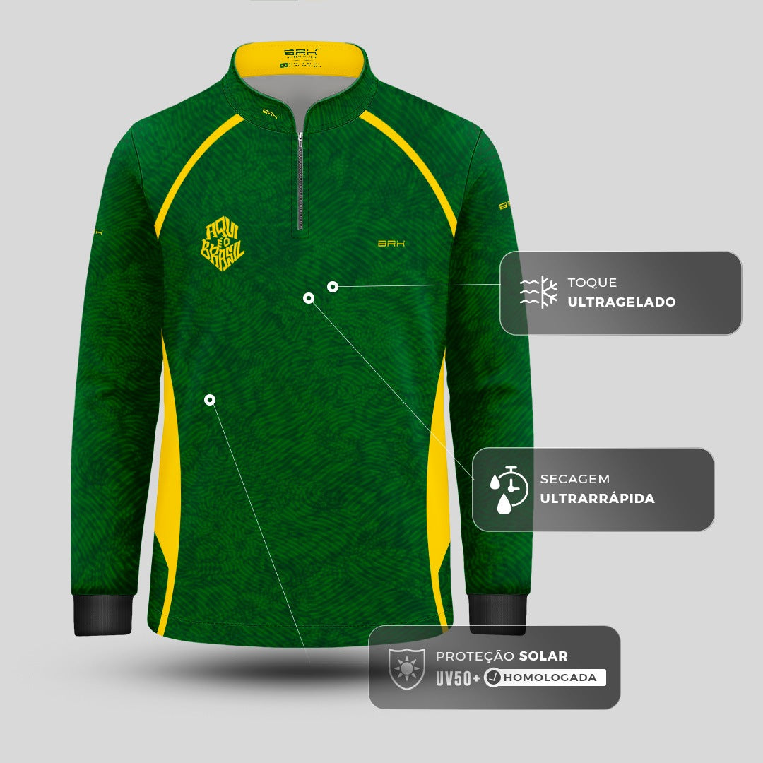 Camisa Brk Infantil Aqui é o Brasil Digital Verde com Proteção UV50