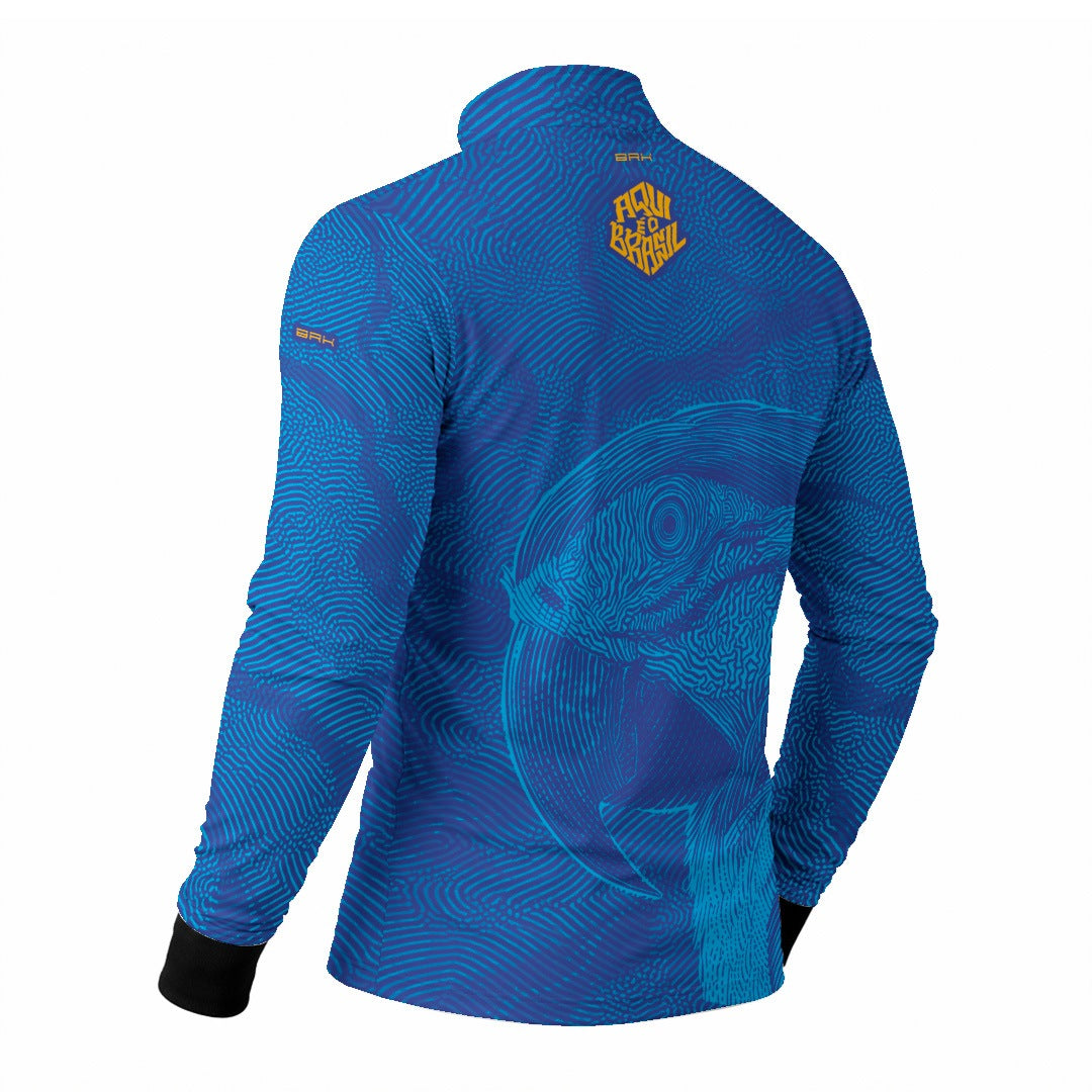 Camisa Brk Aqui é o Brasil Arara Sombreada Azul Royal com Proteção UV50