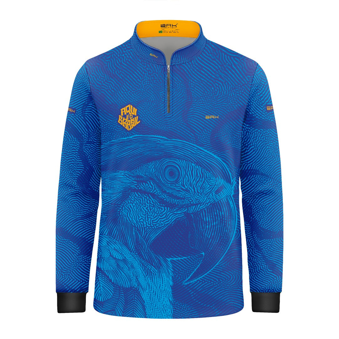 Camisa Brk Infantil Aqui é o Brasil Arara Sombreada Azul Royal com Proteção UV50