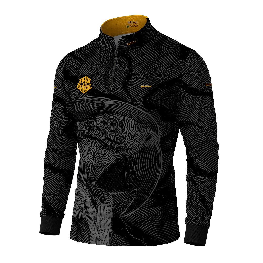 Camisa Brk Aqui é o Brasil Arara Sombreada Preta com Proteção UV50