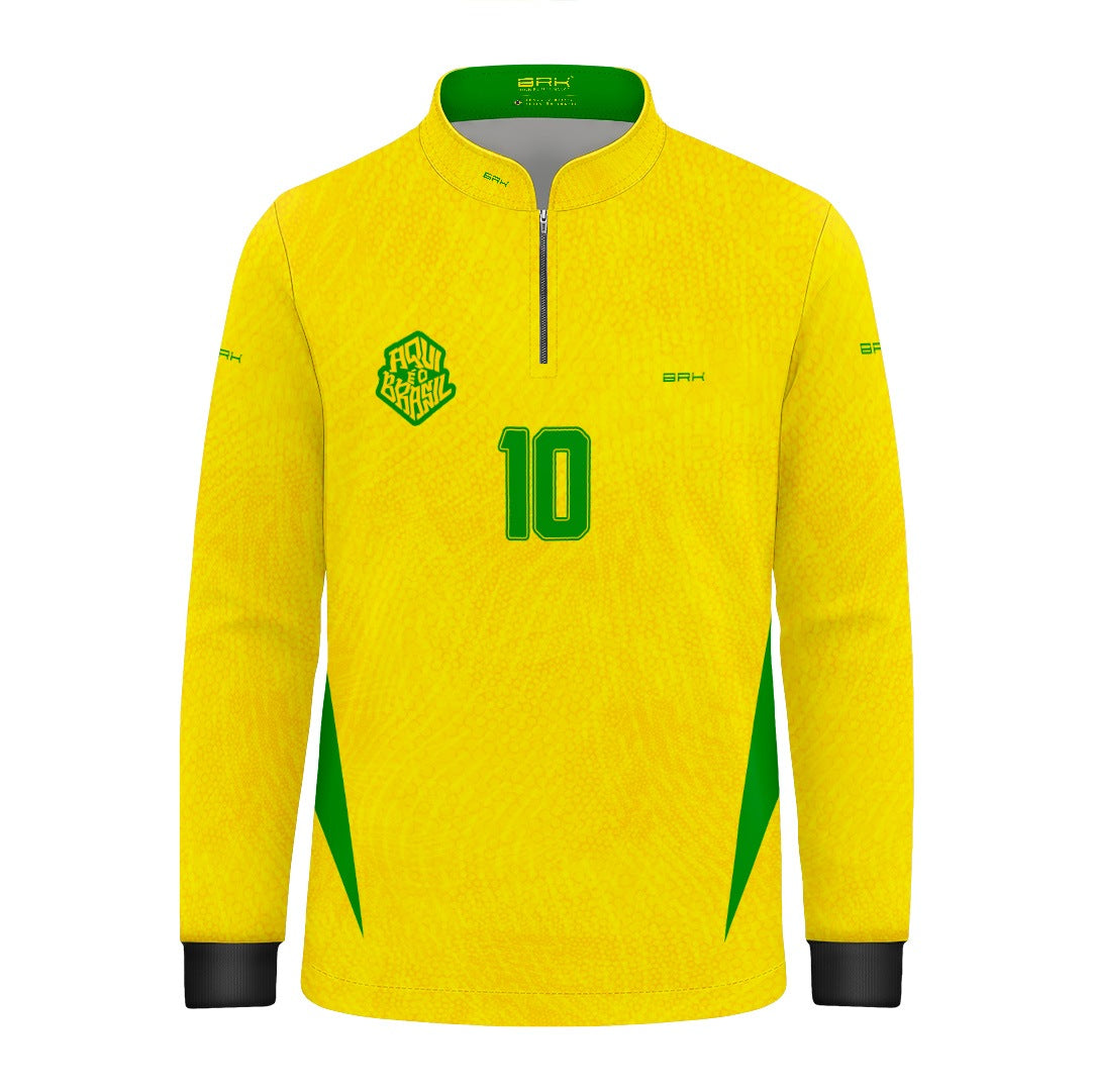 Camisa Brk Infantil Aqui é o Brasil Clássica 10 Amarela com Proteção UV50