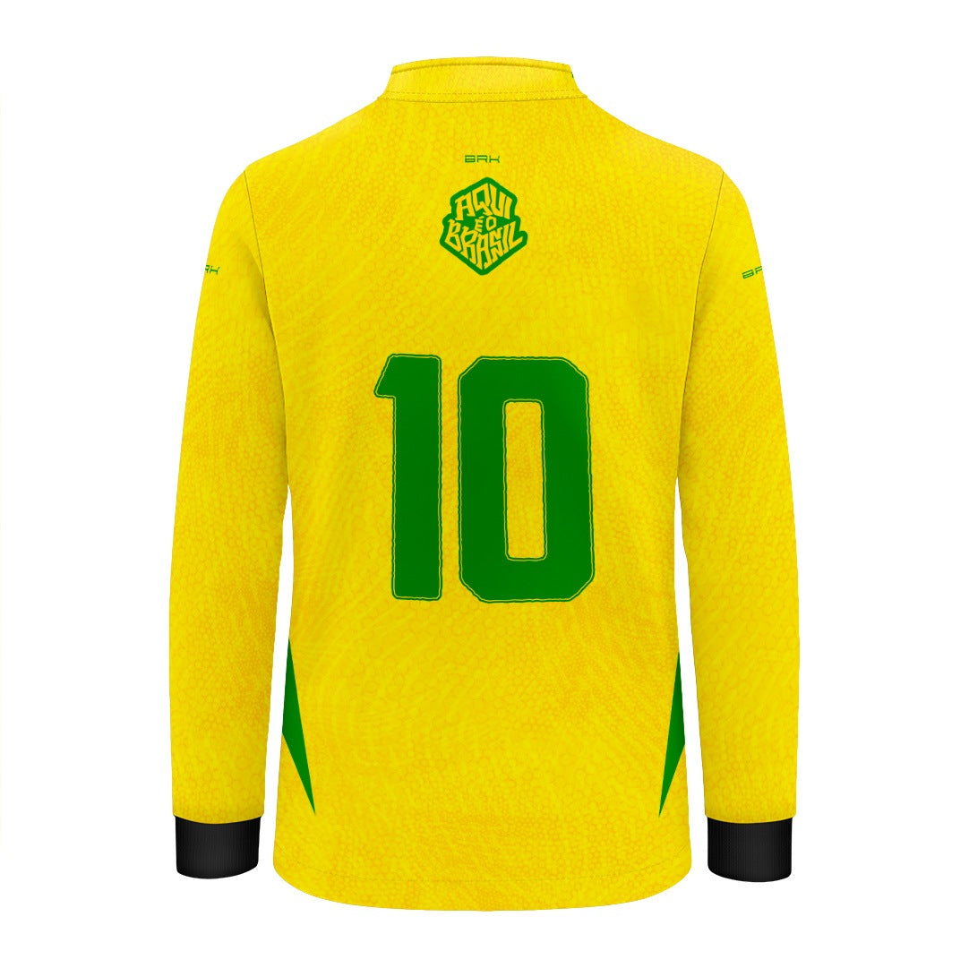 Camisa Brk Infantil Aqui é o Brasil Clássica 10 Amarela com Proteção UV50